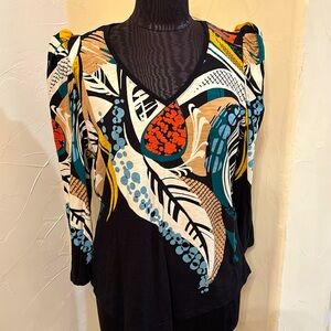 Chico’s long puff sleeve cotton/modal print tee